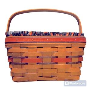 Longaberger Basket with Halloween Print liner and plastic cover protector